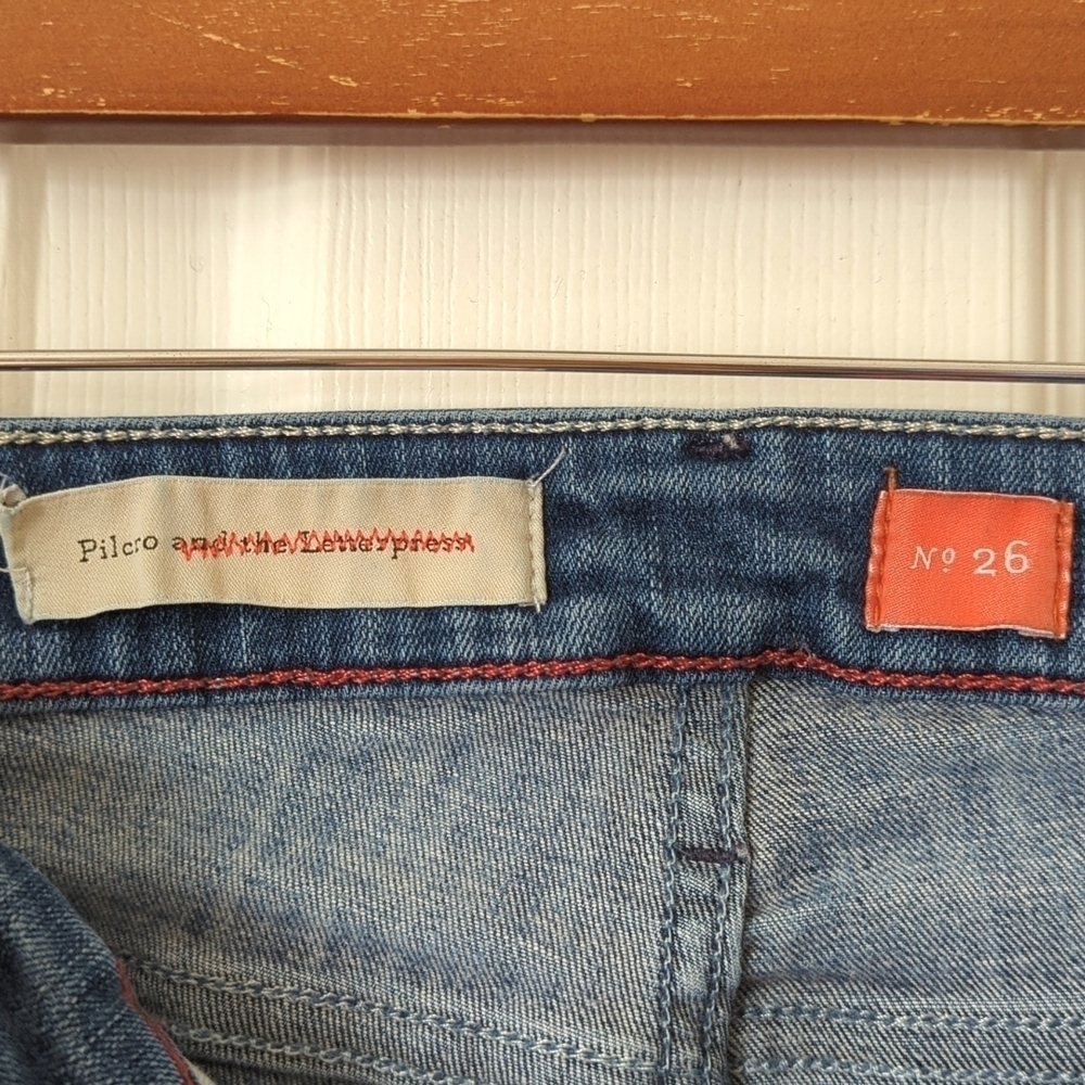 Pilcro Stet Distressed Patchwork Medium Wash Mid … - image 8